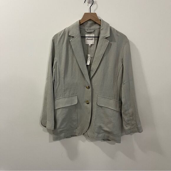 Madewell Breezewoven Larsen Blazer NEW Small Green Linen Blend - Picture 2 of 13